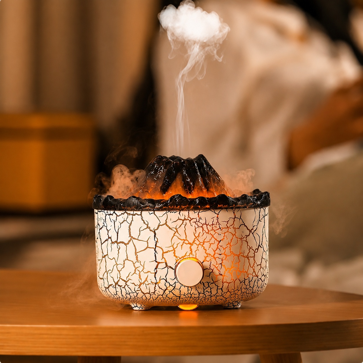 Diffuseur volcan Aura & Co, halo orange ember et brume